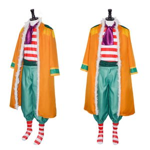Buggy Cosplay Costume <b>Men</b> Adult Anime Outfit with Cloak Top Pants Striped Shirt Green Pants Red Socks with Label - Product Image 2