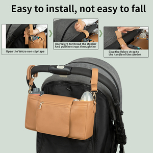 Organizador de Cochecito de Bebé Personalizado de Cuero Vegano con Portavasos, Organizador de Cochecito, Bolsa de Pañales <span class=keywords><strong>para</strong></span> Mamá - Product Image 3