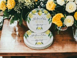 FDA Approved 9-Inch <b>Disposable</b> White <b>Plate</b> with Lemon FOIL 350gsm Scalloped Edges for Parties and Events - Product Image 2