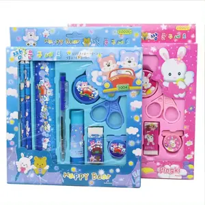 High quality customized cute cartoon printed school student stationery set for children gift