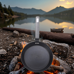 Classic Durable Black Carbon Steel 24cm <strong>Fry</strong> <strong>Pan</strong> Cast Iron Bottom Stove Grill Searing Grilling Oven Use Campfire-Even-Heating - Product Image 4