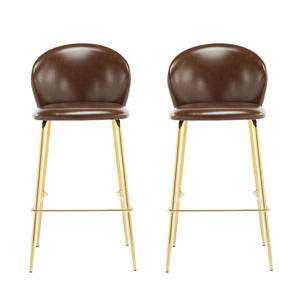 Luxury Modern Steel <b>Bar</b> Chair with Leather Backrest Adjustable High Foot Stool for Kitchen Counter Dining Chair Set of 2 - Product Image 5