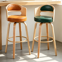 Chaise de bar pivotante en bois, style nordique, en cuir, haute, dorée, moderne, de luxe, pour cuisine, tabourets de bar, meubles de bar pour table de bar