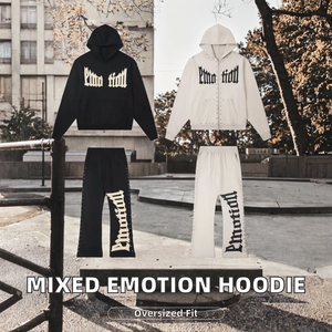 Ensemble de survêtement unisexe en coton/fibre de bambou à imprimé lettres gothiques, 2 pièces, sweat-shirt à capuche et pantalon de survêtement à clous - Product Image 2
