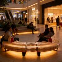 Banc modulaire avec accoudoirs, forme incurvée, matériaux durables pour les espaces publics intérieurs et extérieurs, bibliothèque