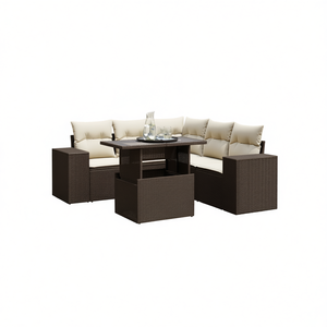 Brown PE Wicker Garden <b>Sofa</b> Set With Cushions Waterproof Outdoor Furniture Contemporary Design - Product Image 1
