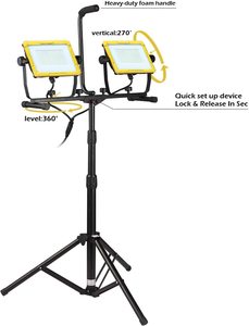 20000 Lumen 200W Dual Head <b>LED</b> Work <b>Light</b> Stand Waterproof IP65 5000K Daylight 120 Beam Angle Adjustable Tripod Individual WD-66 - Product Image 5