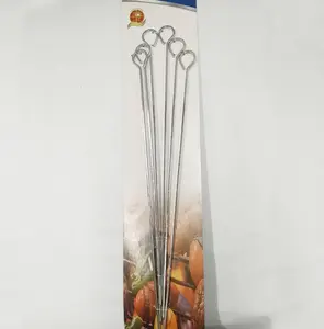 Düz Metal barbekü barbekü şiş uzun paslanmaz çelik kebap çubukları geniş kullanımlık izgara şiş seti et karides tavuk