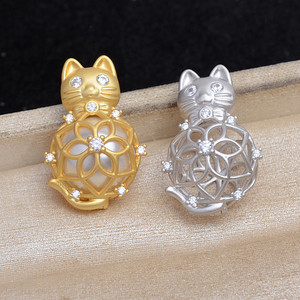 925 Silver DIY Accessories Sandblasted <b>Cat</b> Pendant Empty Setting 11-13 Eyeless Beads <b>Cage</b> Jewelry Findings Components - Product Image 4