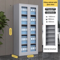 Armario de Oficina Comercial de Acero con Puertas de Vidrio, Archivadores Metálicos Grandes, Estructura KD, Gabinete de Almacenamiento de Hierro para Escuela