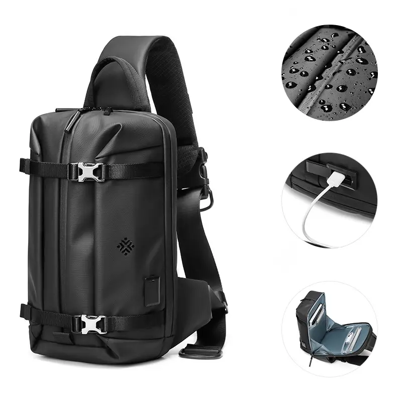 Hot sale fashion front pack men cross body stylish shoulder chest pouch sling bag for men with usb port