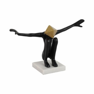 Scultura figurativa astratta in metallo con testa a piramide su base in marmo per l'arredamento di soggiorno o ufficio - Product Image 2