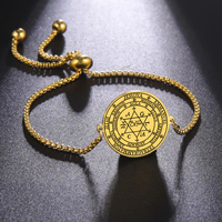 Grand Pentacle de Salomon, le Grand Grimoire avec la Grande Clavicule de Salomon, bracelet en acier inoxydable gravé au laser
