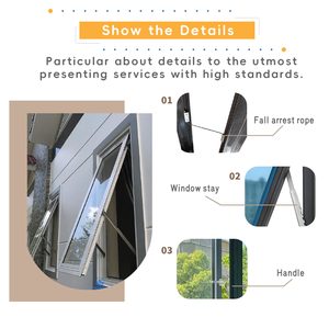 Fenêtre à auvent en aluminium PDP, taille personnalisée, à ouverture verticale, persiennes en acier inoxydable, verre trempé, sécurité, tempête, chambre à coucher, salle de bain - Product Image 6