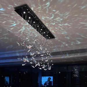 Lampadario a LED in Stile Francese con Cristalli Rettangolari a Farfalla, Finitura Cromata, Altezza Regolabile, Alto CRI 95, Cristallo K9 di Qualità Media - Product Image 1