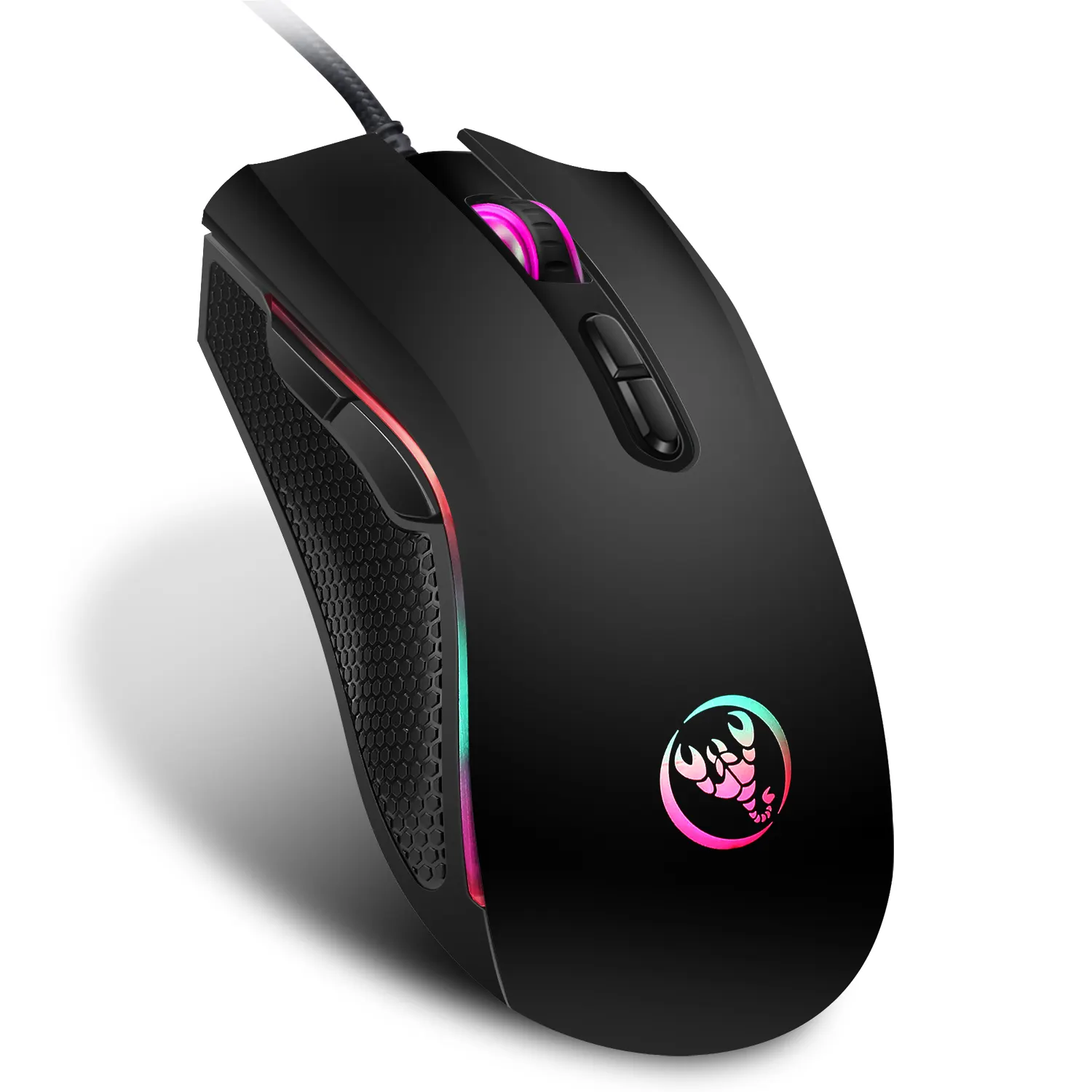 HXSJ A869 Mouse game optik ergonomis, Mouse Game 7D berkabel USB dengan lampu malam RGB orientasi tangan kanan untuk laptop