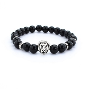De Joyería negro cuentas de ágata cuentas de lava pulsera cabeza de león - Product Image 3