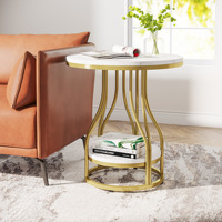 Table basse d'appoint moderne et contemporaine en faux marbre blanc avec 2 étagères pour chambre à coucher, salon, luxe