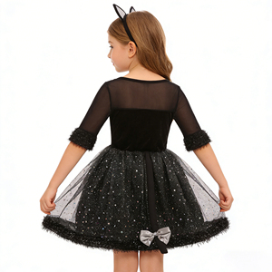 <span class=keywords><strong>Costume</strong></span> da <span class=keywords><strong>Gatto</strong></span> Nero per Ragazze per Halloween, Abito da Spettacolo con Gonna Voluminosa, Vestito Pomposo Nero - Product Image 4