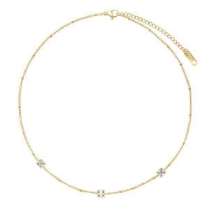 Collar con Colgante Cuadrado de Cristal Estilo Francés, Chapado en Oro de 14k, Cadena de Acero Inoxidable con Cuentas, Collar con Piedra Cuadrada de Circonia Cúbica - Product Image 5
