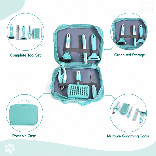 Eco-Friendly Pet Grooming Kit-Stainless Steel Plastic & Rubber Dog and Cat Brush Set
