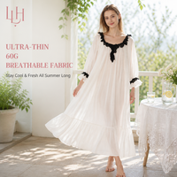 Chemise de nuit sexy à volants et manches longues pour femme, style victorien, en coton, élégante, grande taille, respirante