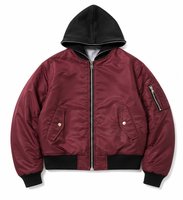 Blouson bomber à capuche bordeaux pour homme avec logo personnalisé, blouson de vol MA-1, rembourré, en nylon satiné, streetwear, manteau d'hiver, fabricant OEM