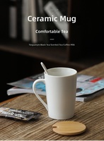 Mug à café en céramique noir et blanc personnalisé avec couvercle et cuillère, tasse à lait, mug classique, tasses à boire pour le thé et le café