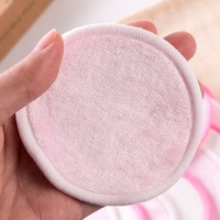 Puffs démaquillants réutilisables en velours de fibre de bambou 3 couches, écologiques, 8 cm, certifiés Oeko-Tex, rose