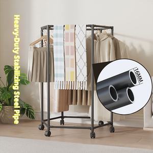 多機能回転服ラック床に立った車輪付き金属ブラケットネクタイ収納 & 乾燥バルコニー用 - Product Image 4
