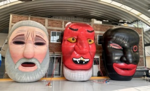 Masque japonais traditionnel gonflable géant, logo personnalisé, modèle de masque Tengu, grand masque <span class=keywords><strong>Okina</strong></span>, masque Oni énorme pour la publicité/les événements de festival - Product Image 6