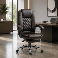 Chaise de bureau exécutive contemporaine ergonomique à dossier haut en cuir PU marron avec repose-pieds, hauteur réglable, accoudoirs en nylon pivotants