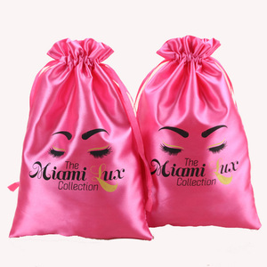Wholesale Custom Luxury Large pink Drawstring Hair Extensions <b>Dust</b> Gift Satin Hair <b>Bag</b> logo - Product Image 1