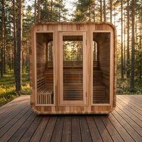 Ruang Sauna Tradisional Luar Ruangan untuk 4 Orang, Kit Sauna Kayu Solid Model Kubus Nordik dengan Pemandangan Panorama