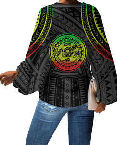 Plus Size Frau Kleidung Hawaiian Tribal Pattern Blumen Chiffon Blusen Vneck Kanaka Maoli Island Print Kleidung Plus Size T-Shirt - Product Image 4