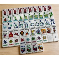 Jeu de Mahjong américain sur le thème du ski d'hiver en acrylique nacré, avec des tuiles de Mahjong personnalisées motif flocon de neige pour les fêtes de fin d'année.
