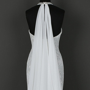 Robe de mariée de mariée <span class=keywords><strong>en</strong></span> mousseline de soie et dentelle, sous forme de sirène perlée, col licou, grande taille, de luxe, avec photo réelle - Product Image 4