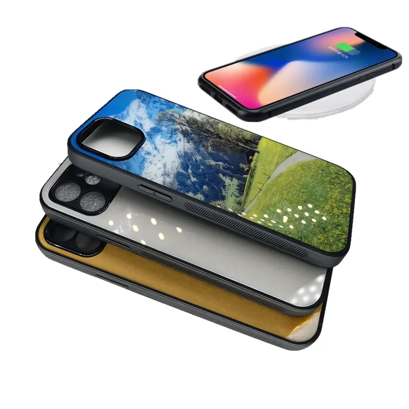 Fundas de teléfono de sublimación en blanco 2d para iphone 13, con placa de inserción de plástico brillante, compatible con carga inalámbrica