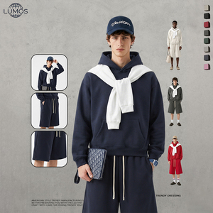 Conjunto de 2 Piezas, Sudadera con Capucha y Pantalones Cortos de Felpa Gruesa, Color Sólido, Estilo Urbano para <span class=keywords><strong>Hombre</strong></span> - Product Image 2