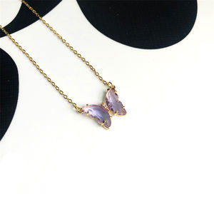 Collares de mariposa de acero inoxidable para mujer con piedras de cristal azul 11 colores Cadenas chapadas en rodio Forma de labio para aniversarios - Product Image 1