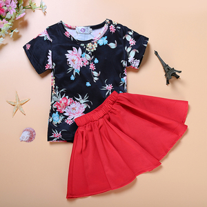 フラワーガールズドレス 夏 キッズ 女の子服セット 半袖 コットン 子供服 2ピースセット 女の子服セット 卸売 - Product Image 2