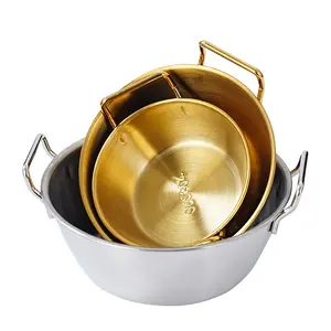 304 Stainless Steel Korean Rice Wine Bowl With Double Ears Golden Thickened Round Bowl Barbecue Meat Snack Bowl For Restaurant