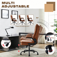 Chaise de bureau ergonomique en cuir vintage marron, dossier haut, réglable, avec coussin à ressorts, accoudoirs rabattables, chaise à bascule