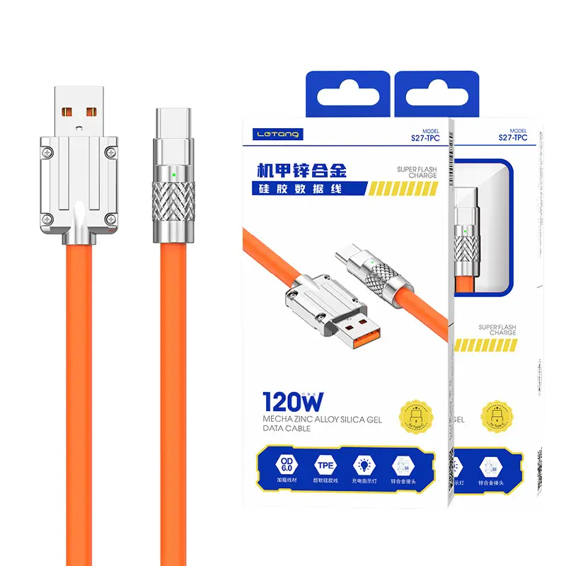 Peston เมชาอัลลอยซิงค์120W แบบชาร์จเร็วพิเศษ S27ไฟแสดงสถานะการชาร์จแบบ OD6.0 TPE แบบนิ่ม