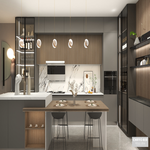 Cuisine moderne modulaire haut de gamme écologique, ensemble complet avec portes en verre <span class=keywords><strong>et</strong></span> comptoirs en quartz pour salle à manger de villa - Product Image 5