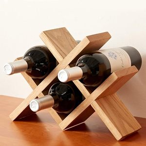 Casier à vin Comptoir Porte-bouteille en bois de chêne Supports de rangement sur pied rustiques Huches de table et vitrines (naturel) - Product Image 1