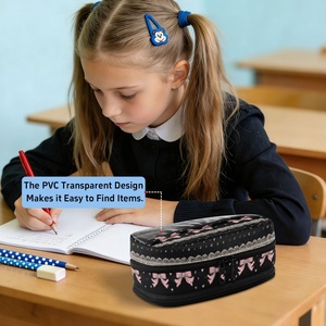 Pochette de papeterie personnalisée avec imprimé nœuds mignons et fermeture éclair, trousse scolaire, étui à crayons, organisateur d'accessoires essentiels pour le sac à dos des enfants - Product Image 6