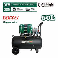 Compresseur d'air sans huile 1390W, réservoir 50L, 2850 tr/min max, 8 bars, compresseur d'air pneumatique portable pour peinture au pistolet et outils pneumatiques