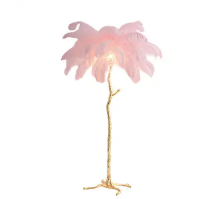 Lámpara de pie de pluma de avestruz, lámparas de mesita de noche para sala de estar, dormitorio, iluminación de suelo de rama de árbol de lujo