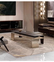 Table basse contemporaine convertible, faite à la main en acier inoxydable et bois, noir et or